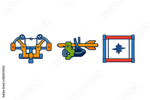 Game Icons: Crossbow, Arrow, and Target