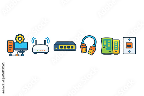 Technology icons for network and communication