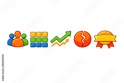 Set of brightly colored game icons with glowing effects