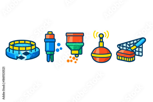 Aquaculture icons set