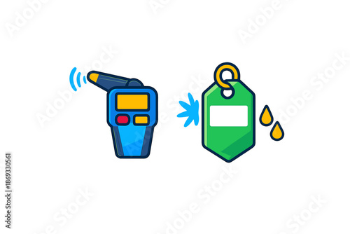 Portable device scanning a tag with wireless signal and drops