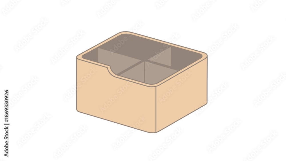© Maulina - Minimalist Isometric Illustration of a Four-Compartment Organizer Box for Desk Storage
