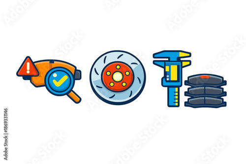 Car Brake Repair Icons Set
