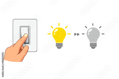 Hand flipping a light switch to turn on a light bulb
