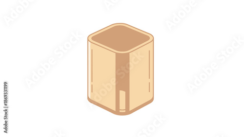 Minimalist Brown Isometric Cube Graphic Element with Rounded Edges Vector Illustration