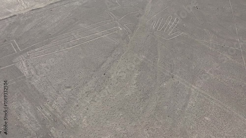 AERIAL of the Nasca lines (Lizard) in the desert of Peru