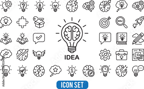 Creative Thinking and Innovation Line Icons Set Vector illustration