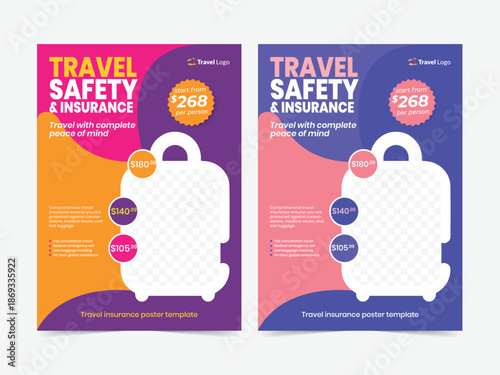 Travel Agency Flyer Template with Airplane, Tropical Island and Vacation Concept.