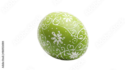 Green Easter egg with a decorative pattern isolated on a white background