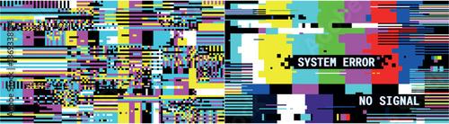 Abstract Digital Glitch Background with System Error Text