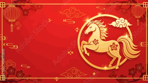 Golden Horse Symbol of Chinese Zodiac and Celebration.