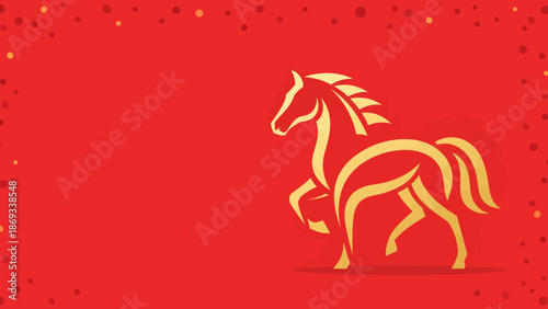 Golden Horse Silhouette on Red Background Chinese New Year.