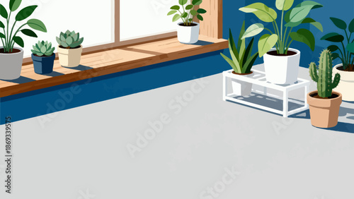 Indoor plants on windowsill and floor