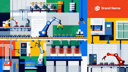 Industrial factory with robotic arms