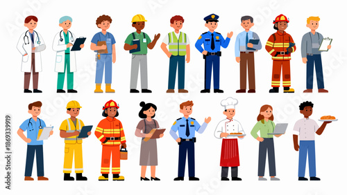 Cartoon illustration of diverse professions