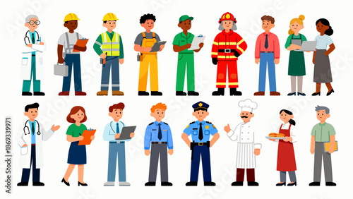 Cartoon Illustration of Diverse Professions