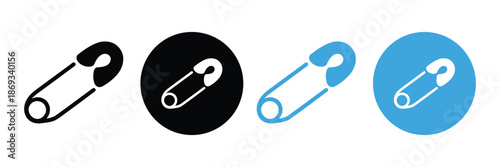 Safety Pin Icon Set for Fashion and Clothing UI, Fastener Accessory Vector