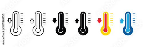 Temperature Thermometer Icon Set for Weather and Climate UI, Hot Cold Measurement Vector
