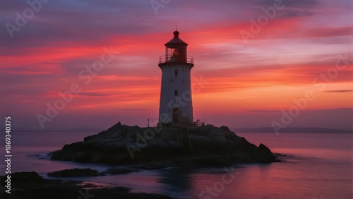 Wallpaper Mural A lighthouse on a small island at sunset, with pink-orange clouds creating a quiet and distant coastal atmosphere. Torontodigital.ca