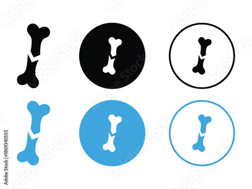 Dog Bone Icon Set in Circle Style, Flat Pet Food Symbol Illustration