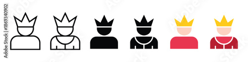 King Chess Piece Icon Set, Flat Strategy Game Crown Illustration
