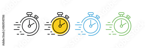 Stopwatch Speed Icons Set. Time Tracking, Fast Timer, Chronometer symbol. Vector Illustration