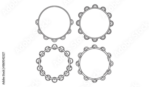 Four different tambourine illustrations isolated on white background