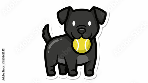 Cute cartoon dog with a tennis ball in its mouth, ready to play
