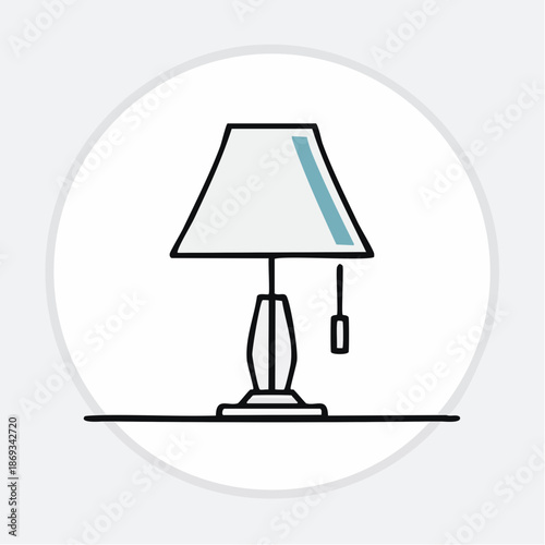 Modern Table Lamp Line Art Vector Illustration in Circle Frame