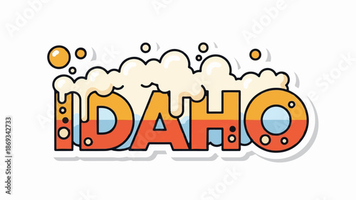 Colorful "IDAHO" text stylized to resemble a glass of frothy beer with bubbles
