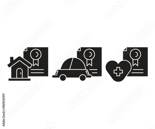 insurance document icons set  illustration vector