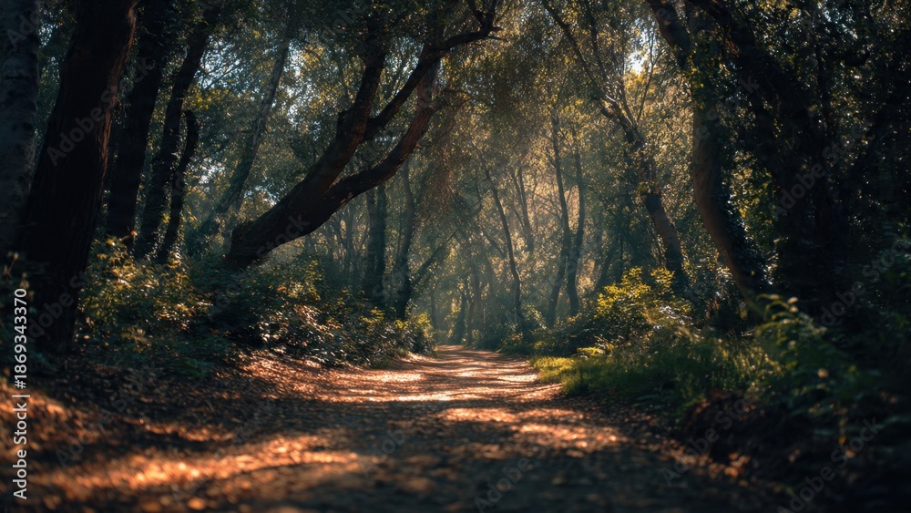 Obraz premium Sunlit Path Through a Forest