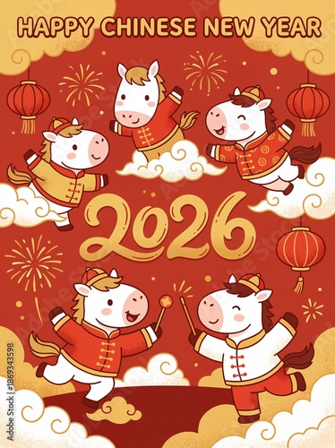 Wallpaper Mural Happy Chinese New Year 2026 Cute Horse Cartoon Characters Torontodigital.ca