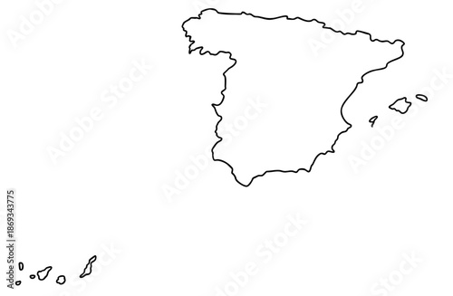 Spain Map Outline Silhouette on Transparent Background – Black Country Contour of Spain with Islands, Europe