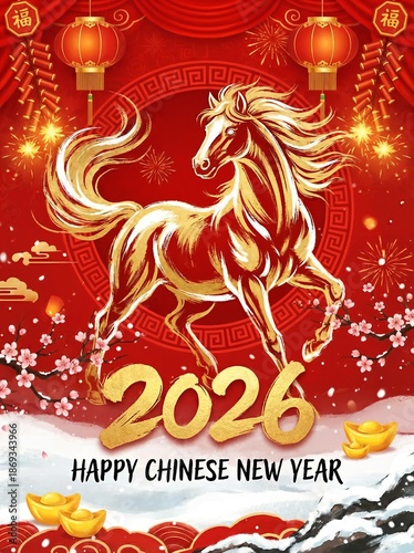 Golden Horse Chinese New Year 2026 Painting Illustration