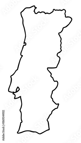 Portugal Map Outline Silhouette on Transparent Background – Black Country Contour of Portugal, Europe