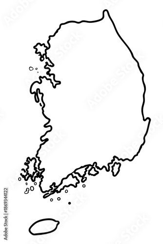 South Korea Map Outline Silhouette on Transparent Background – Black Country Contour of Republic of Korea, East Asia