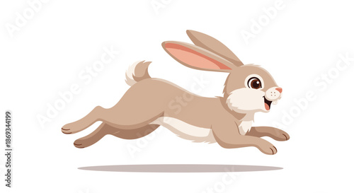 Cute cartoon rabbit or hare in mid-leap, with a happy expression, illustrated in a clean, modern vector style on white background.
