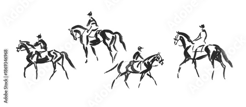 Fotografie Abstract silhouette drawing of race horse and jockey, hand drawn watercolour ske