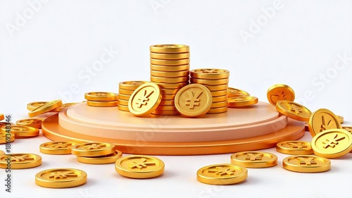 Stacks of gold coins on a pedestal