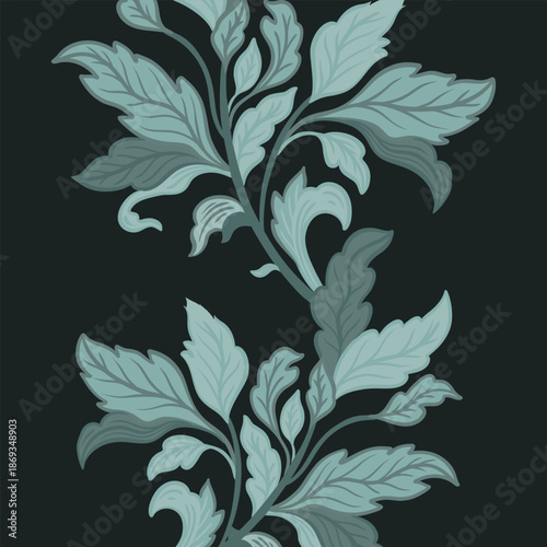 Mughal Ornamental Leaf Design on Dark Background
