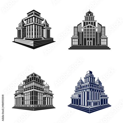 Classic Architectural Building Illustrations Set