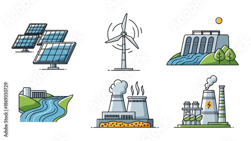 power station icons set