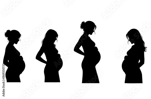 Pregnant woman silhouette vector set side view collection