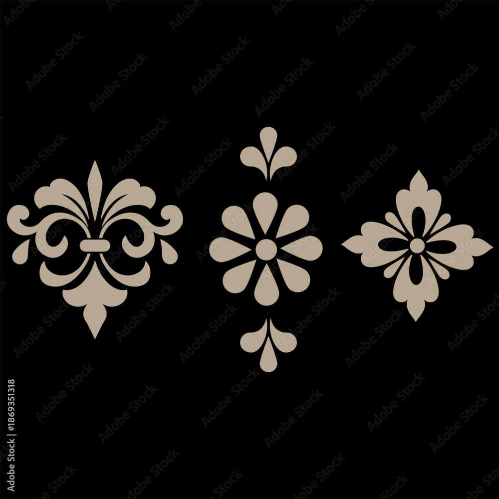 Fototapeta premium Elegant Beige Fleur-De-Lis Decorative Pattern On Black Background For Design Projects