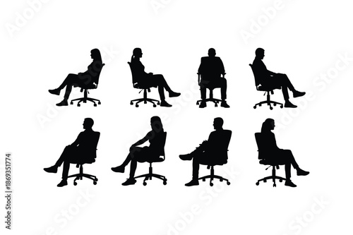 Silhouette of people sitting on office chairs in various positions