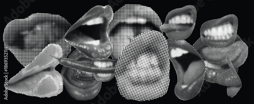 Halftone Collage of Human Mouth Expressions Abstract Art