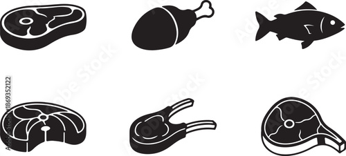 set of food icon meat and fish 
