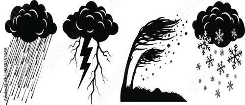 bad weather icon set silhouette 