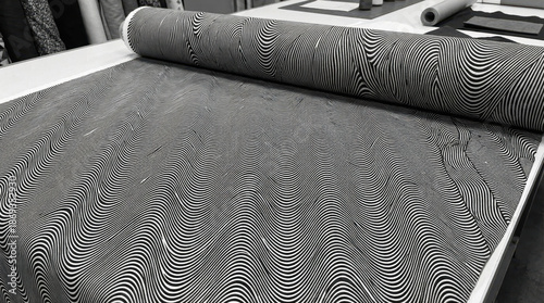 Abstract geometric wallpaper with black and white swirls